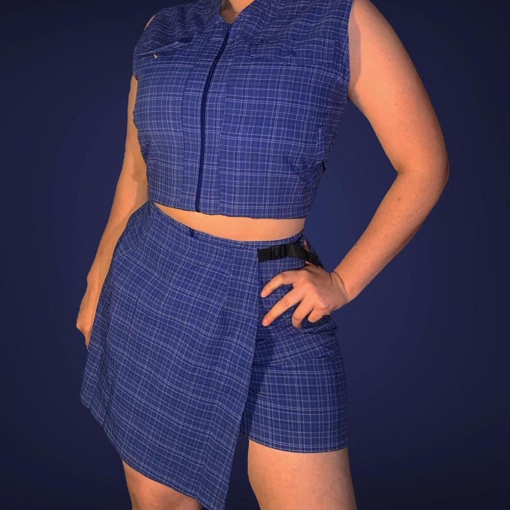 Blue Plaid Wrap Mini Skirt - Women's